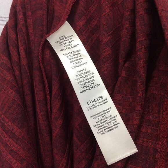 Chico's Tunic Dress Women's Size 2 (M/12) Red Ribbed Key Hole Neck 3/4 Sleeves - Picture 4 of 11